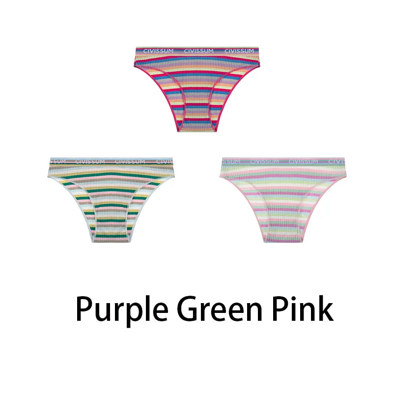 3-Pack Cotton Rainbow Striped Panties - Sexy Low Waist Lingerie for Women - Women’s Clothing & Accessories - Lingerie