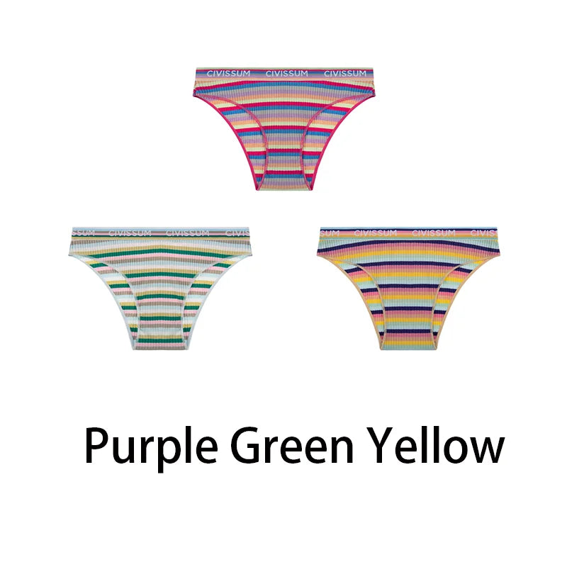 3-Pack Cotton Rainbow Striped Panties - Sexy Low Waist Lingerie for Women - Women’s Clothing & Accessories - Lingerie