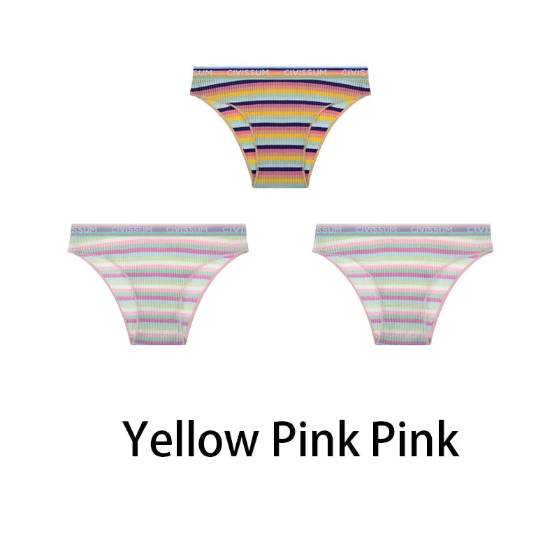 3-Pack Cotton Rainbow Striped Panties - Sexy Low Waist Lingerie for Women - Women’s Clothing & Accessories - Lingerie