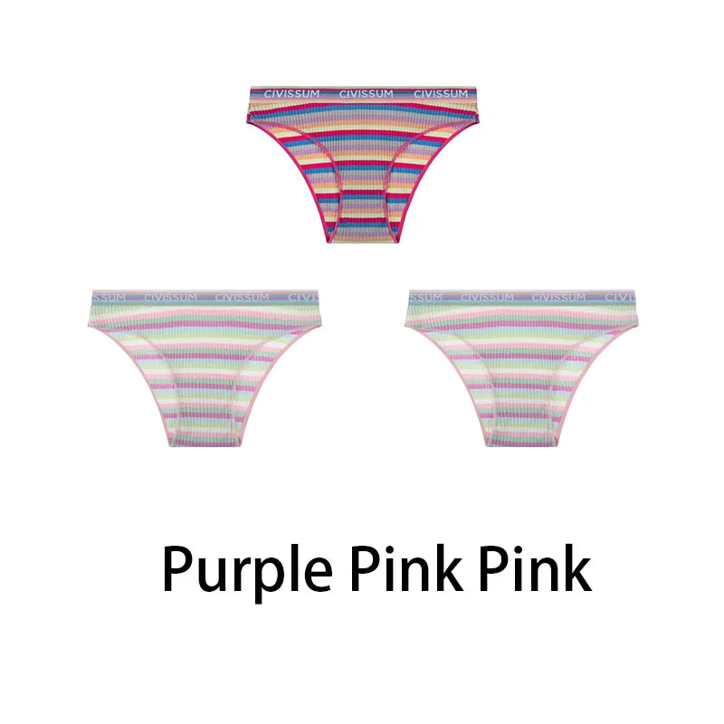 3-Pack Cotton Rainbow Striped Panties - Sexy Low Waist Lingerie for Women - Women’s Clothing & Accessories - Lingerie