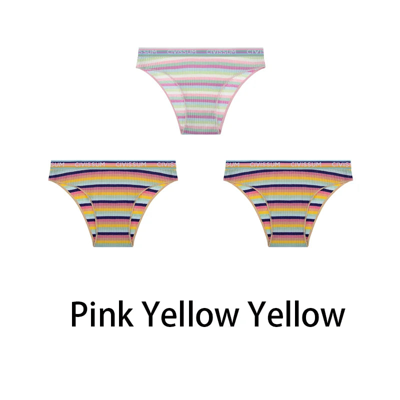 3-Pack Cotton Rainbow Striped Panties - Sexy Low Waist Lingerie for Women - Women’s Clothing & Accessories - Lingerie