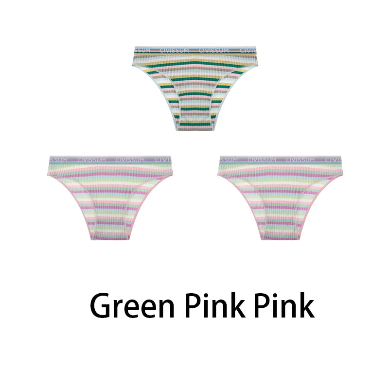 3-Pack Cotton Rainbow Striped Panties - Sexy Low Waist Lingerie for Women - Women’s Clothing & Accessories - Lingerie