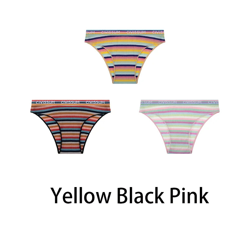 3-Pack Cotton Rainbow Striped Panties - Sexy Low Waist Lingerie for Women - Women’s Clothing & Accessories - Lingerie