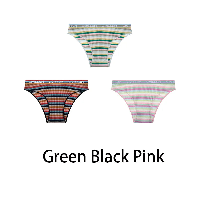 3-Pack Cotton Rainbow Striped Panties - Sexy Low Waist Lingerie for Women - Women’s Clothing & Accessories - Lingerie