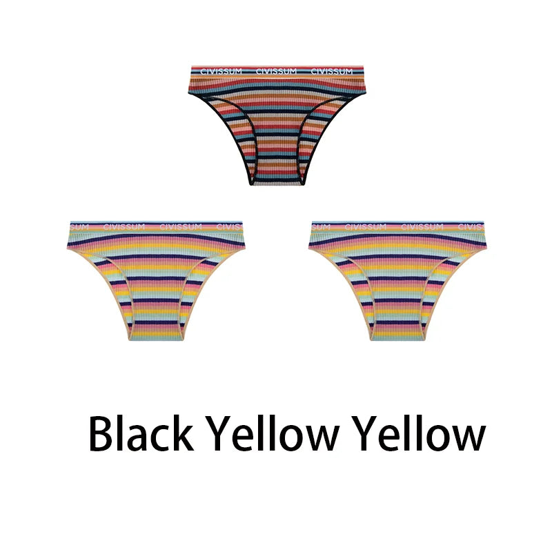 3-Pack Cotton Rainbow Striped Panties - Sexy Low Waist Lingerie for Women - Women’s Clothing & Accessories - Lingerie