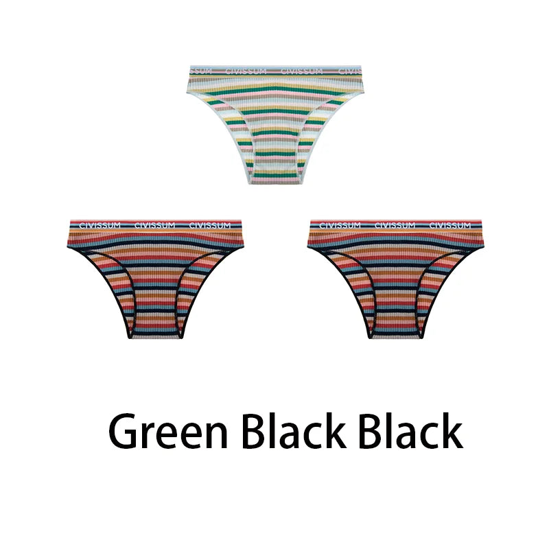 3-Pack Cotton Rainbow Striped Panties - Sexy Low Waist Lingerie for Women - Women’s Clothing & Accessories - Lingerie