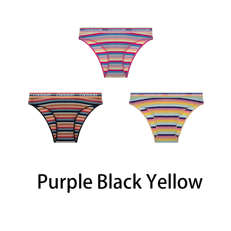 3-Pack Cotton Rainbow Striped Panties - Sexy Low Waist Lingerie for Women - Women’s Clothing & Accessories - Lingerie