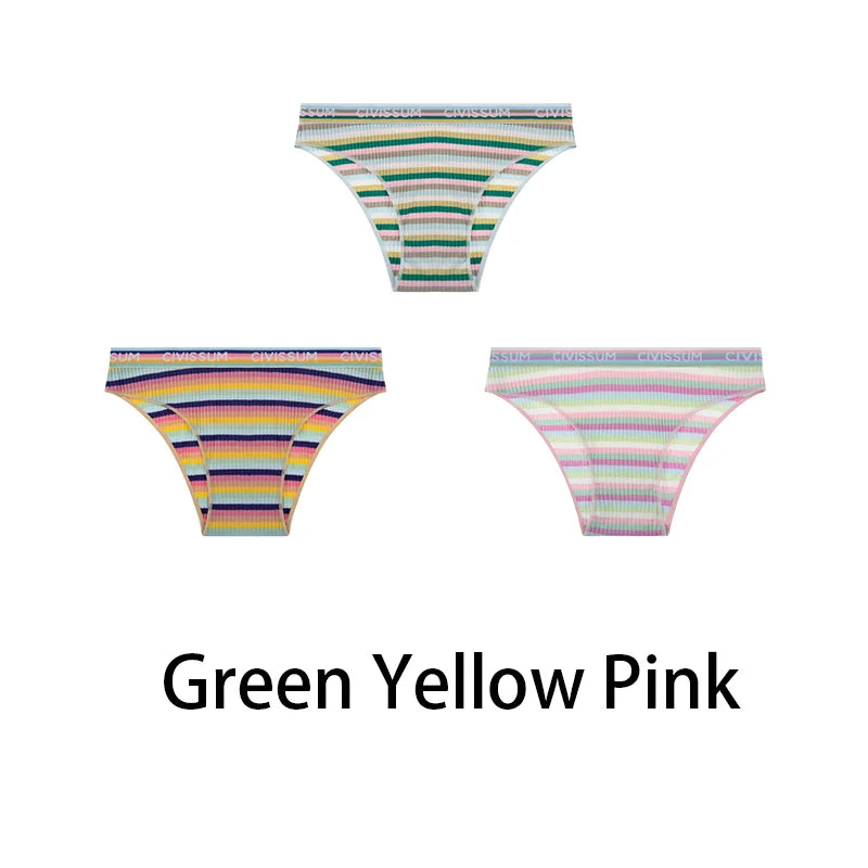 3-Pack Cotton Rainbow Striped Panties - Sexy Low Waist Lingerie for Women - Women’s Clothing & Accessories - Lingerie