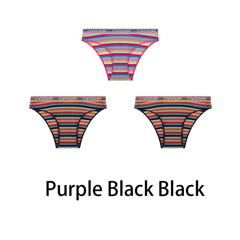 3-Pack Cotton Rainbow Striped Panties - Sexy Low Waist Lingerie for Women - Women’s Clothing & Accessories - Lingerie