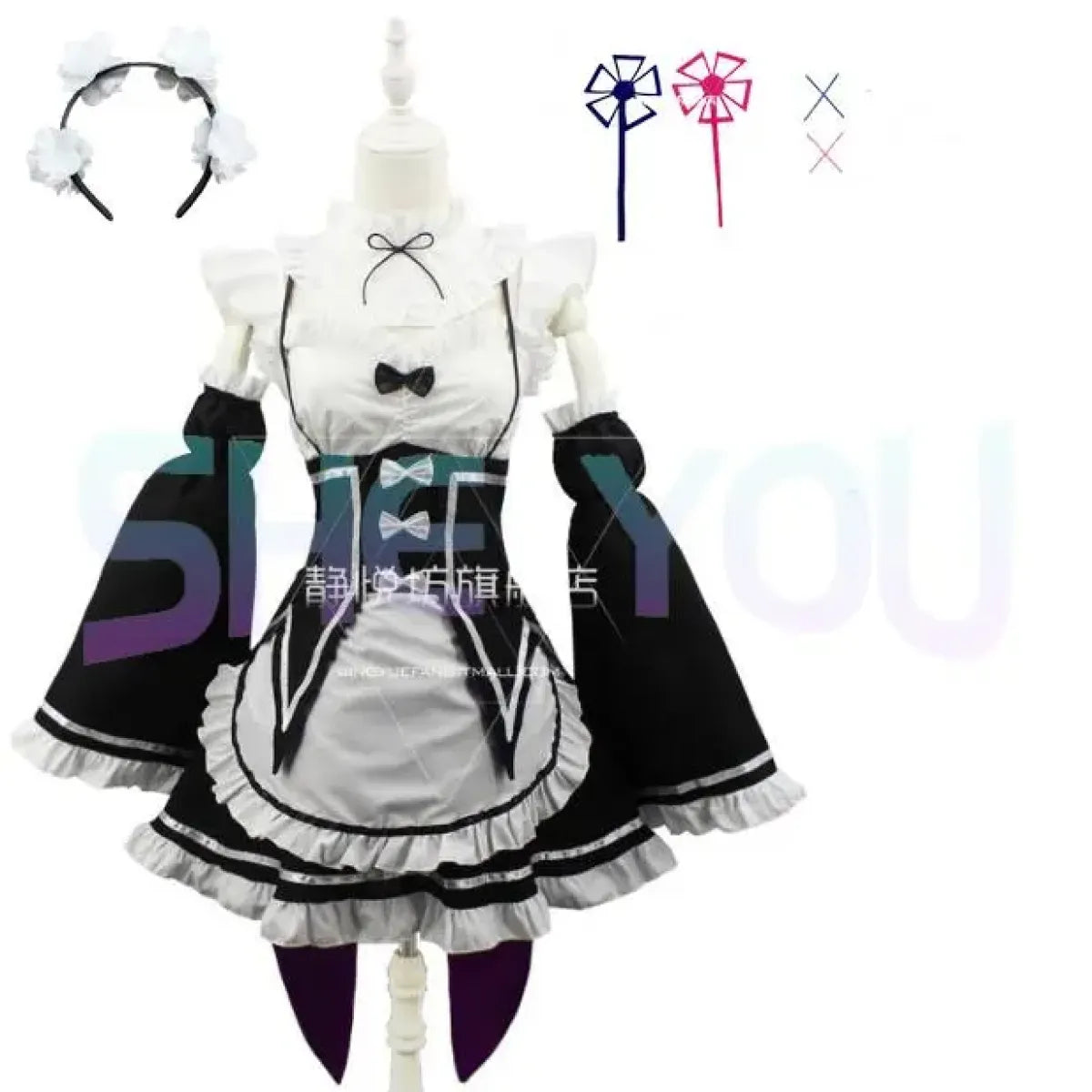 Ram Rem Cosplay Costume - Re:Zero Kara Hajimeru Isekai Seikatsu - Black Maid Outfit - Women’s Clothing & Accessories - 6