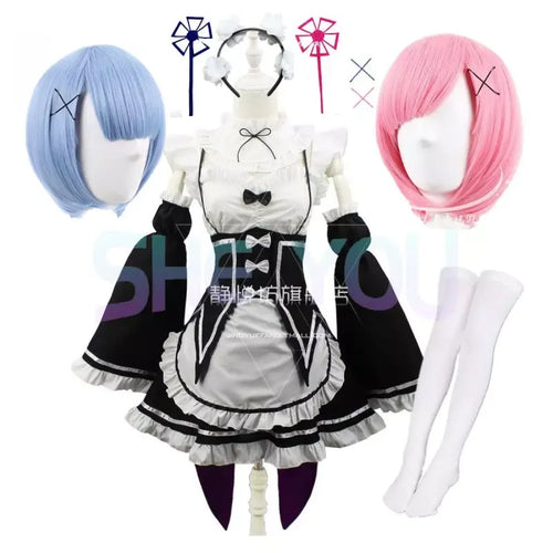 Ram Rem Cosplay Costume - Re:Zero Kara Hajimeru Isekai Seikatsu - Black Maid Outfit - Women’s Clothing & Accessories - 1
