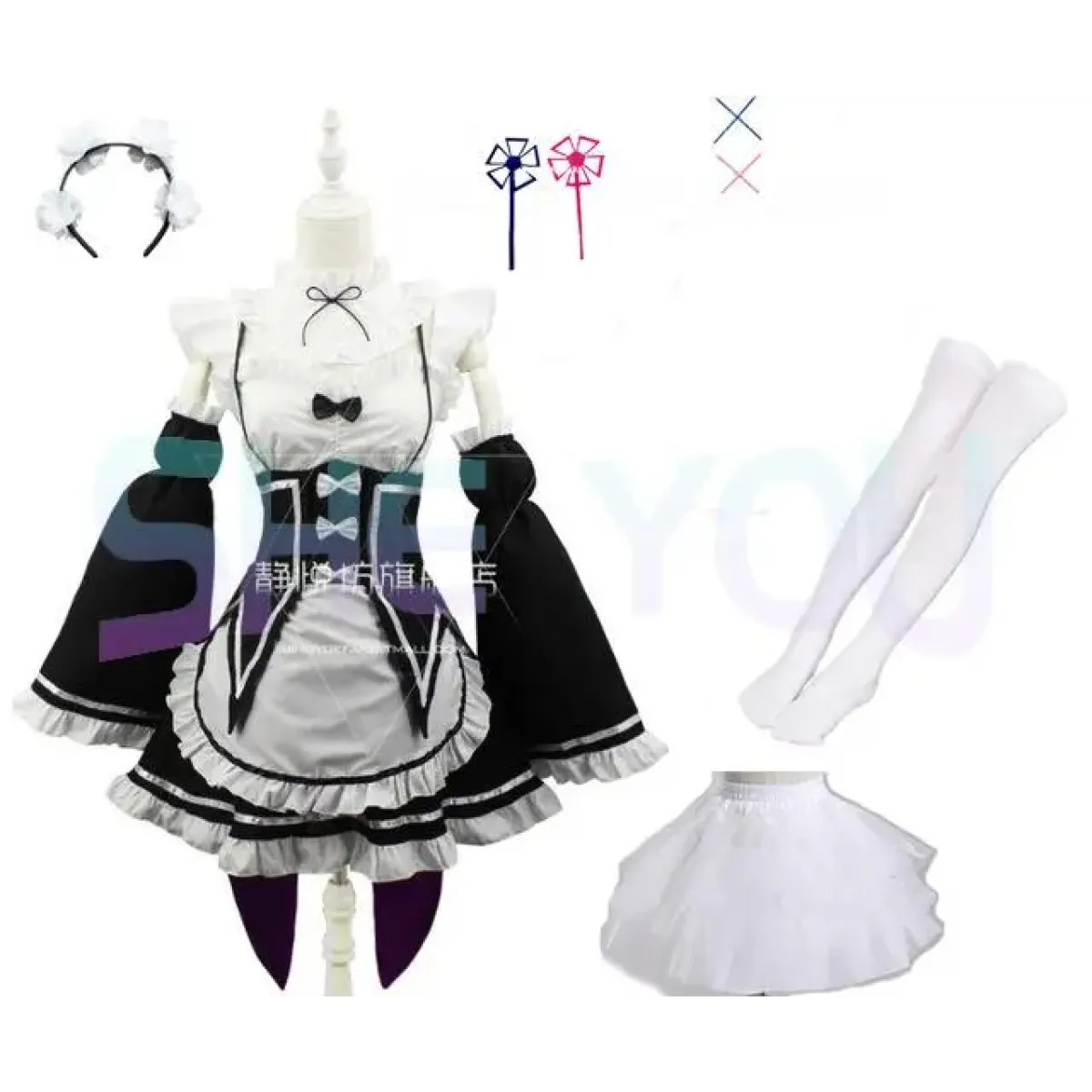 Ram Rem Cosplay Costume - Re:Zero Kara Hajimeru Isekai Seikatsu - Black Maid Outfit - Women’s Clothing & Accessories