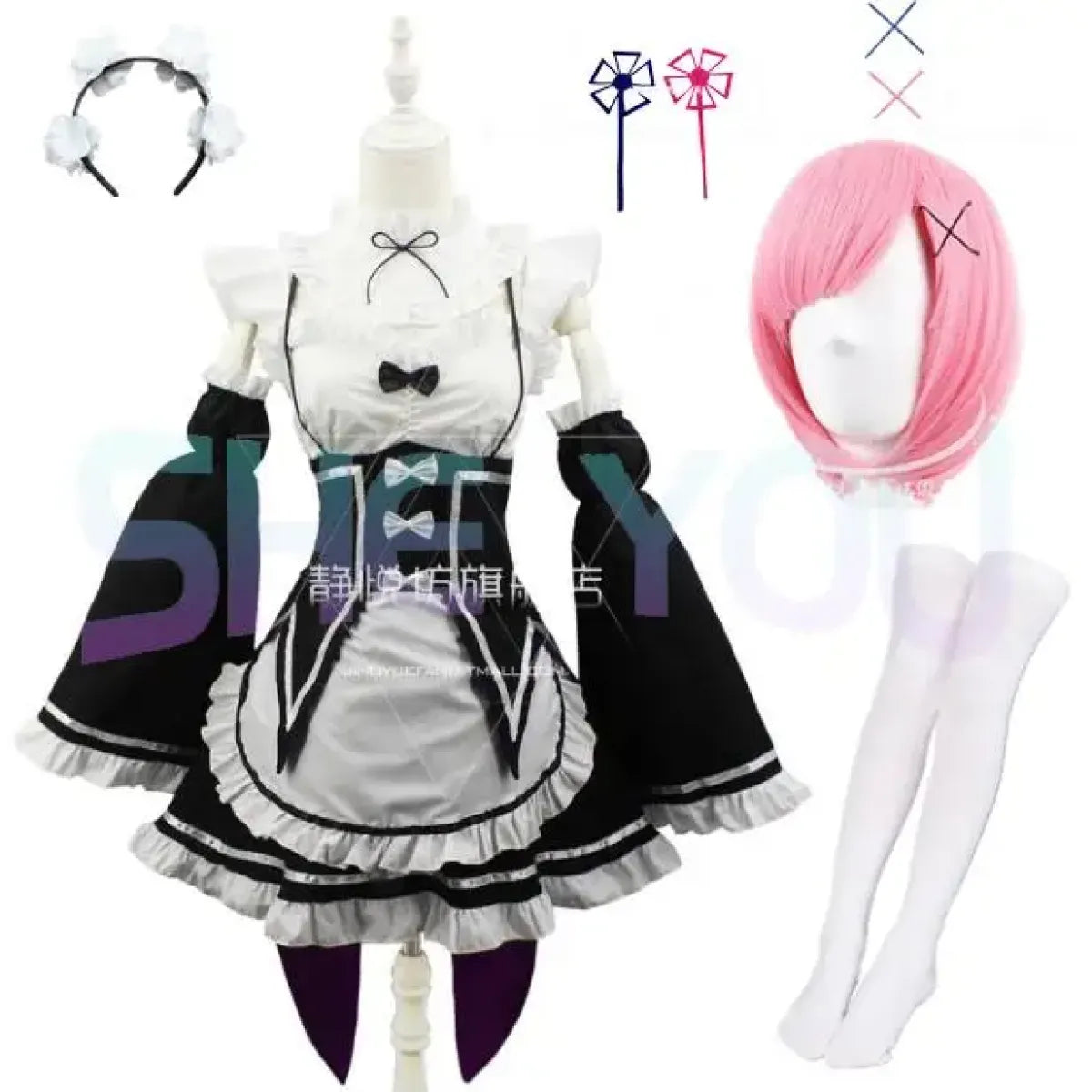 Ram Rem Cosplay Costume - Re:Zero Kara Hajimeru Isekai Seikatsu - Black Maid Outfit - Women’s Clothing & Accessories