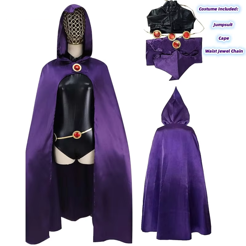 Raven Cosplay Costume – Teen Titans Cloak Jumpsuit and Wig Set - T-Shirts - Costumes - 2024 - 3 - Worldwide Shipping