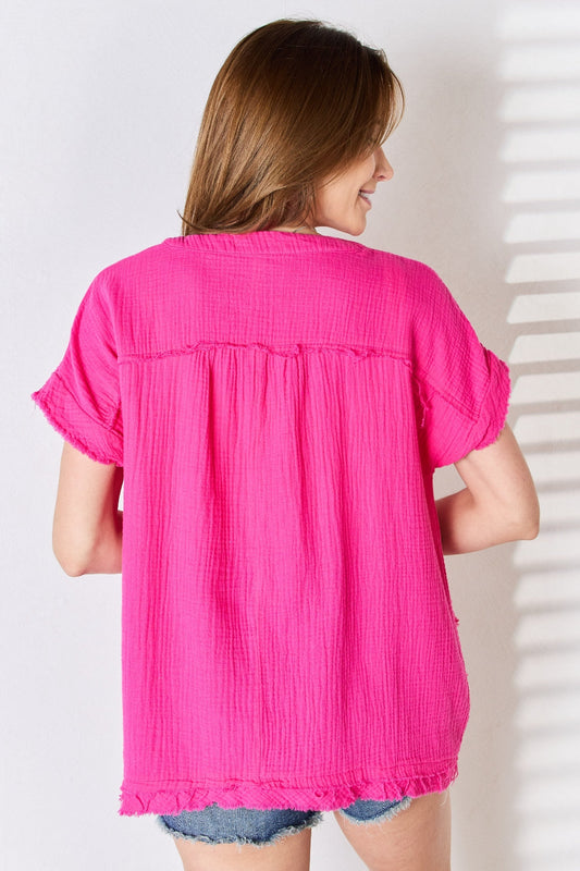 Raw Hem Short Sleeve Top - Women’s Clothing & Accessories - Shirts & Tops - 2 - 2024