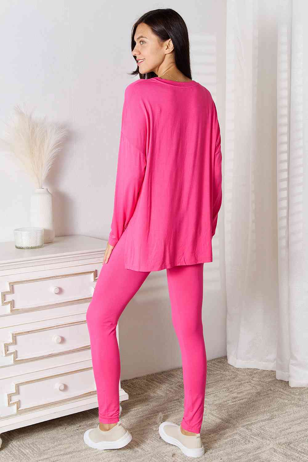 V-Neck Soft Rayon Long Sleeve Top and Pants Lounge Set - Bottoms - Outfit Sets - 2 - 2024