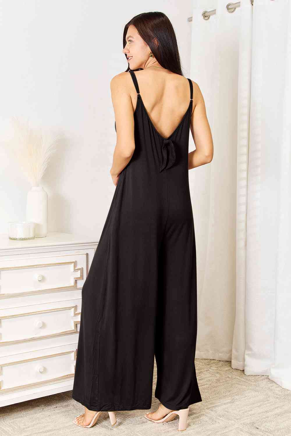 Soft Rayon Spaghetti Strap Tied Wide Leg Jumpsuit - Women’s Clothing & Accessories - Jumpsuits & Rompers - 4 - 2024