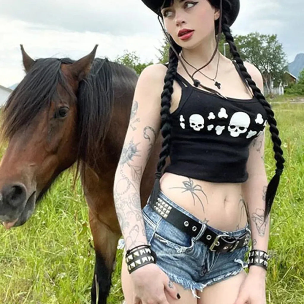 Rebel Bones Crop Cami – Edgy Skull Print Top - Women’s Clothing & Accessories - 2