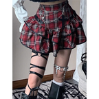 Red Plaid High Waist Skirt - Bottoms - 1