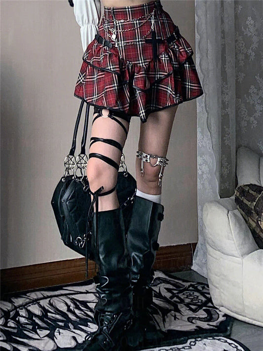 Red Plaid High Waist Skirt - Bottoms - Skirts - 2 - 2024