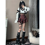 Red Plaid High Waist Skirt - Bottoms - 3