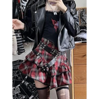 Red Plaid High Waist Skirt - Bottoms - 5