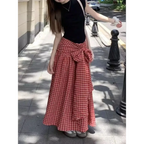 Red Plaid Bow Long Skirt – Y2K Harajuku Style - Bottoms - Skirts - 2