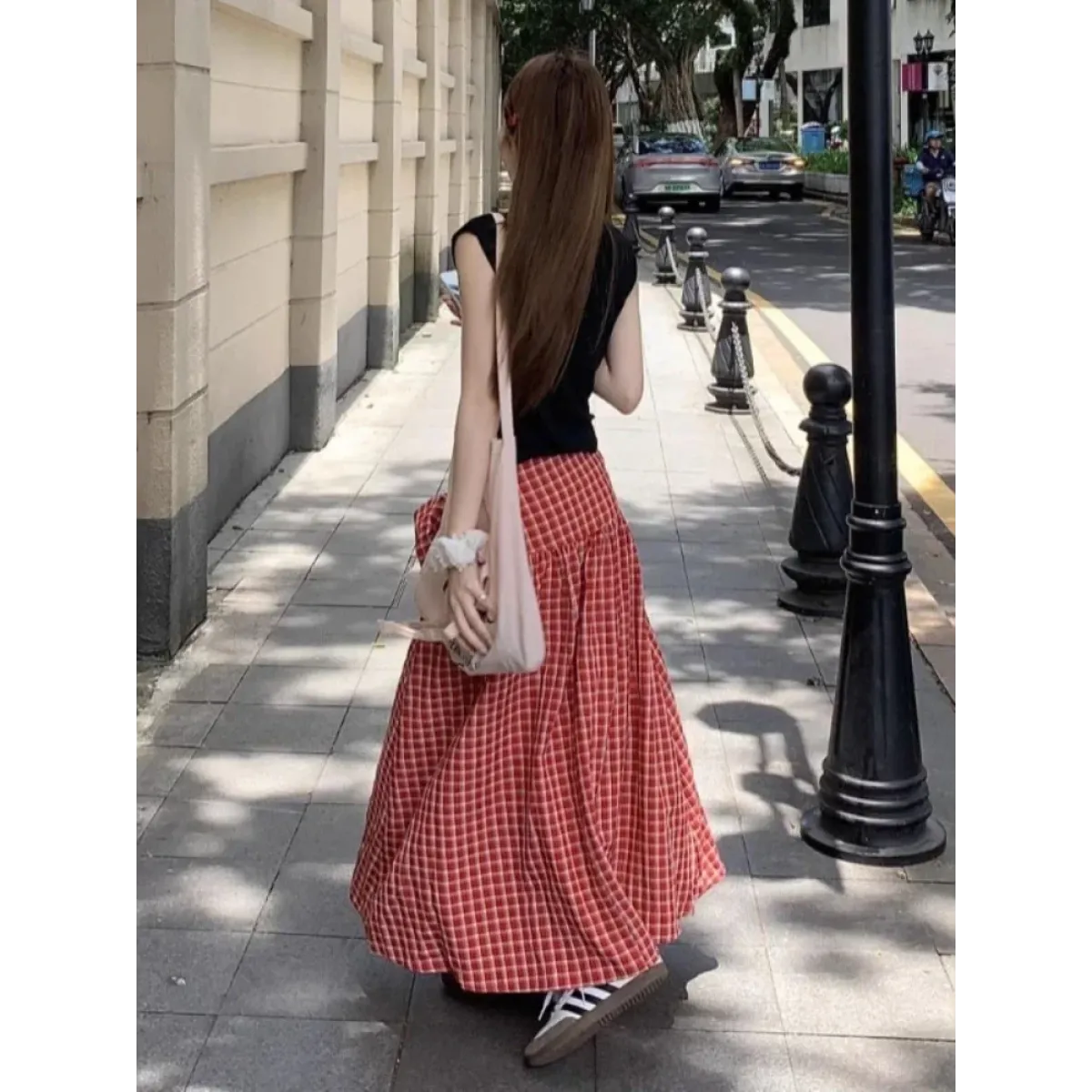 Red Plaid Bow Long Skirt – Y2K Harajuku Style - Bottoms - Skirts - 6