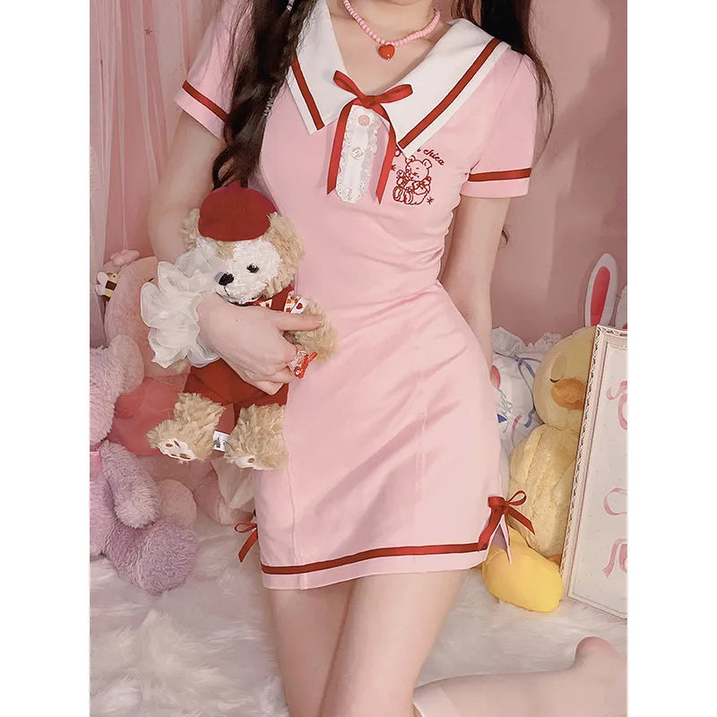 Red Trim Teddy Dress - pink / S - All Dresses - Dresses - 4 - 2024