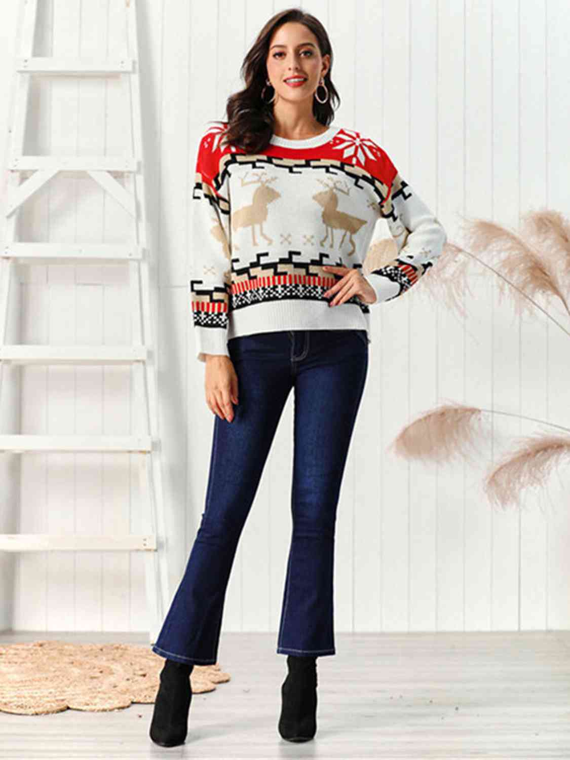 Reindeer Round Neck Sweater - Sweaters - Shirts & Tops - 3 - 2024