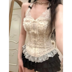 Lace Halter Top & Ruffle Skirt Set – Kawaii Lolita Y2K - Bottoms - Sleeveless - V-neck - Clothing Sets - 11