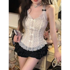 Lace Halter Top & Ruffle Skirt Set – Kawaii Lolita Y2K - Bottoms - Sleeveless - V-neck - Clothing Sets - 10