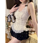 Lace Halter Top & Ruffle Skirt Set – Kawaii Lolita Y2K - Bottoms - Sleeveless - V-neck - Clothing Sets - 14