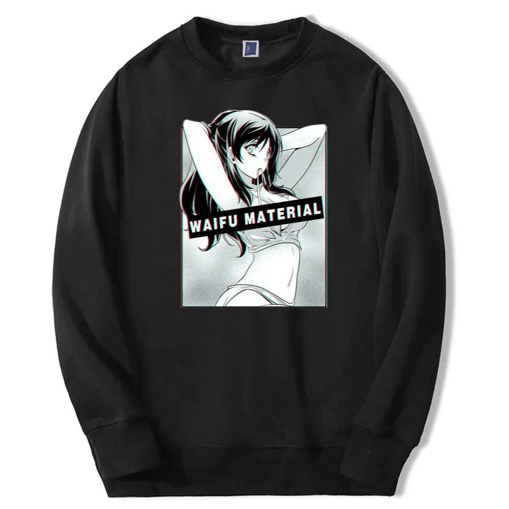 Waifu Material Retro Anime Hoodie - Black / XXL - Anime - Shirts & Tops - 1 - 2024