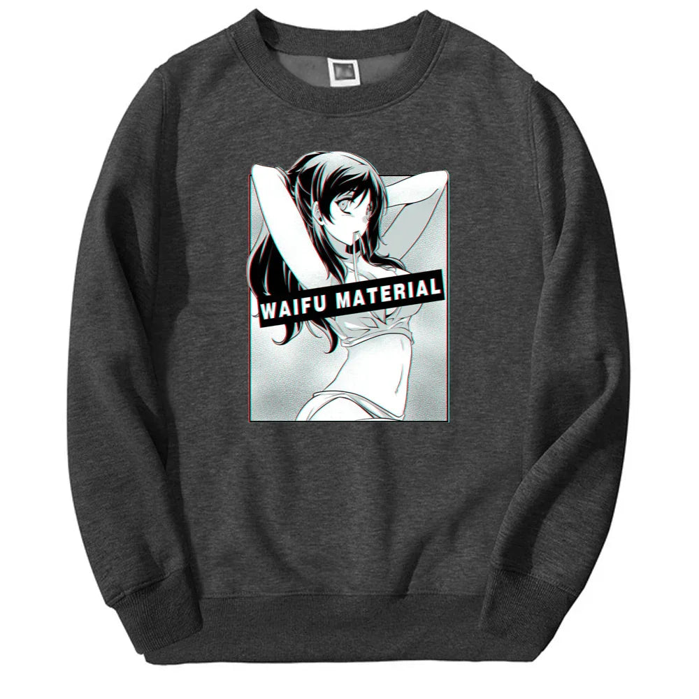 Waifu Material Retro Anime Hoodie - Dark Gray / XL - Anime - Shirts & Tops - 11 - 2024