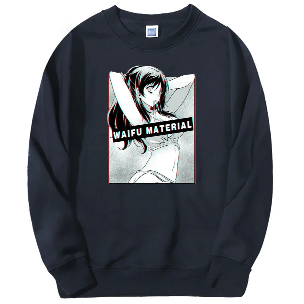 Waifu Material Retro Anime Hoodie - Navy Blue / XXXL - Anime - Shirts & Tops - 2 - 2024