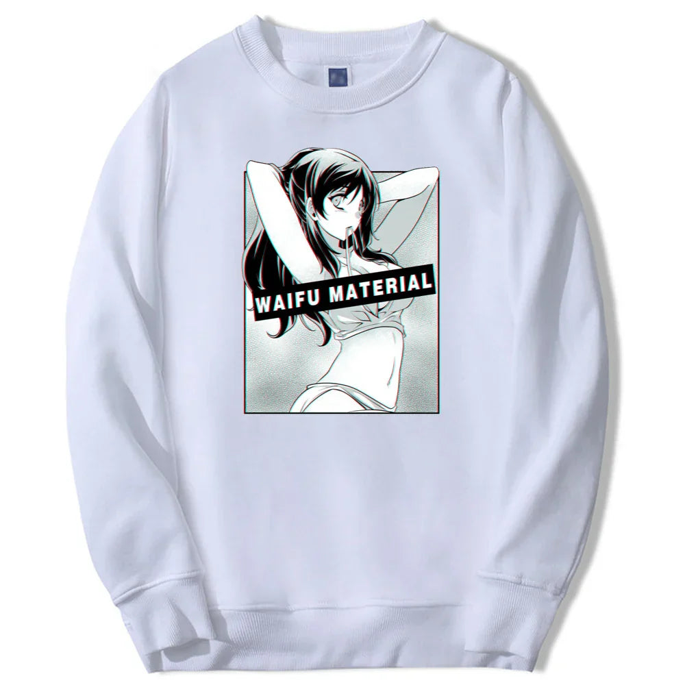 Waifu Material Retro Anime Hoodie - White / XXL - Anime - Shirts & Tops - 3 - 2024