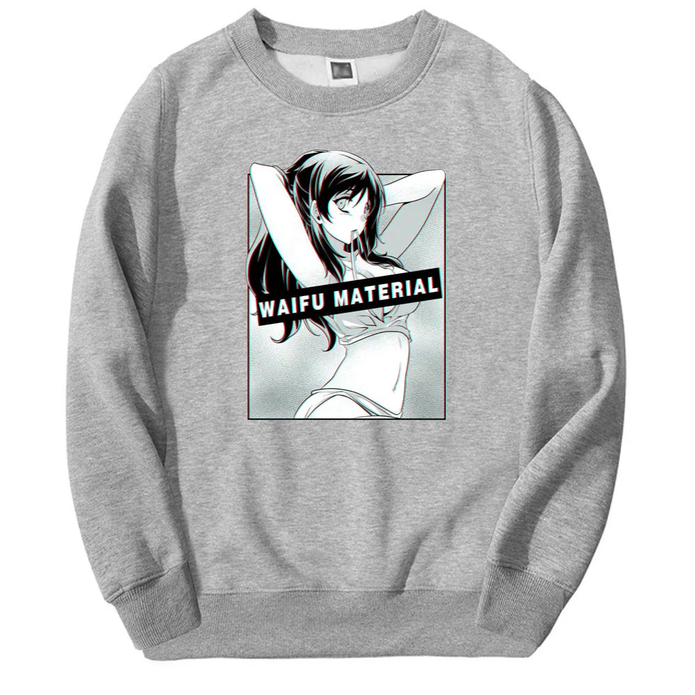 Waifu Material Retro Anime Hoodie - Gray / L - Anime - Shirts & Tops - 4 - 2024