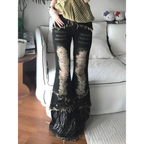 Retro Beaded Fur Distressed Bell Bottom Jeans - Bottoms - Jeans - 1