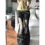 Retro Beaded Fur Distressed Bell Bottom Jeans - Bottoms - Jeans - 2