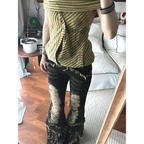 Retro Beaded Fur Distressed Bell Bottom Jeans - Bottoms - Jeans - 4