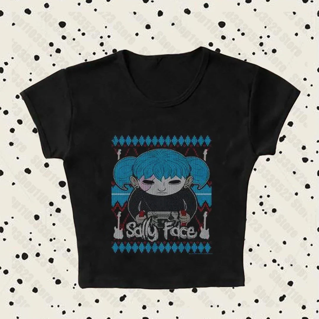 Sadly Face Tee – Retro Harajuku Vibes with Emo Chic - Black / S - T-Shirts - Shirts & Tops - 1 - 2024