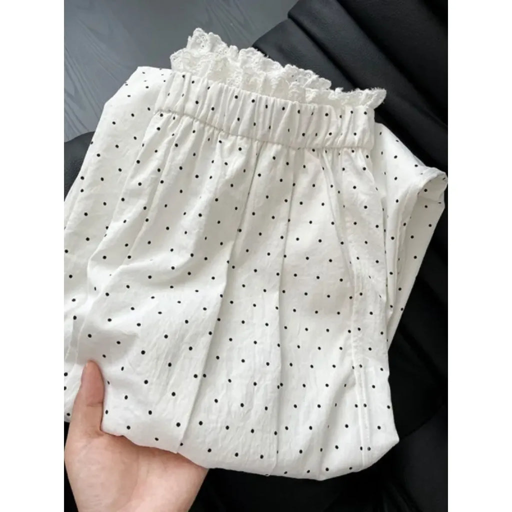 Lace Trim Wide Leg Pants – Retro Y2K Harajuku Casual Trousers - Bottoms - Women’s Pants - 7