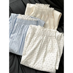 Lace Trim Wide Leg Pants – Retro Y2K Harajuku Casual Trousers - Bottoms - Women’s Pants - 1