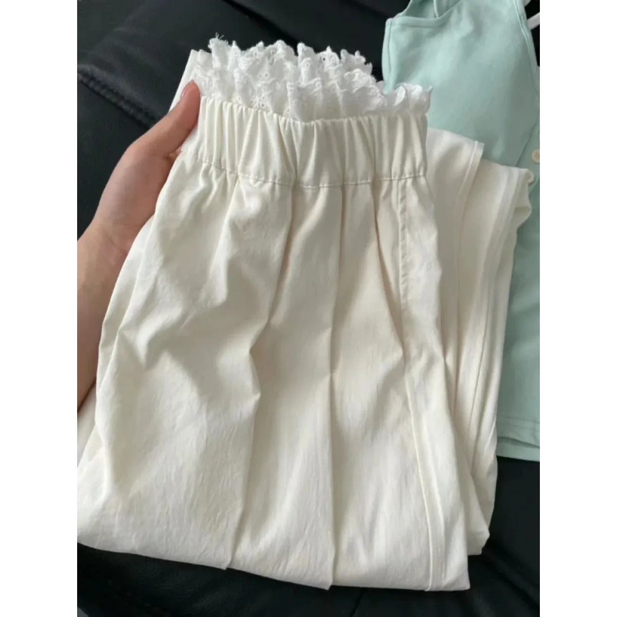 Lace Trim Wide Leg Pants – Retro Y2K Harajuku Casual Trousers - Bottoms - Women’s Pants - 2