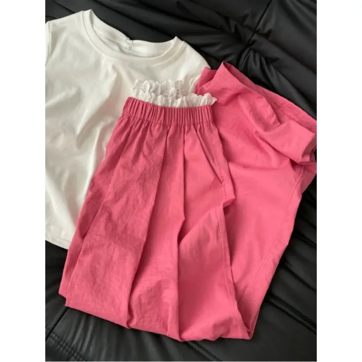 Lace Trim Wide Leg Pants – Retro Y2K Harajuku Casual Trousers - Bottoms - Women’s Pants - 8