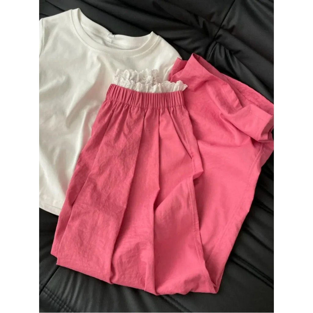 Lace Trim Wide Leg Pants – Retro Y2K Harajuku Casual Trousers - Bottoms - Women’s Pants - 4