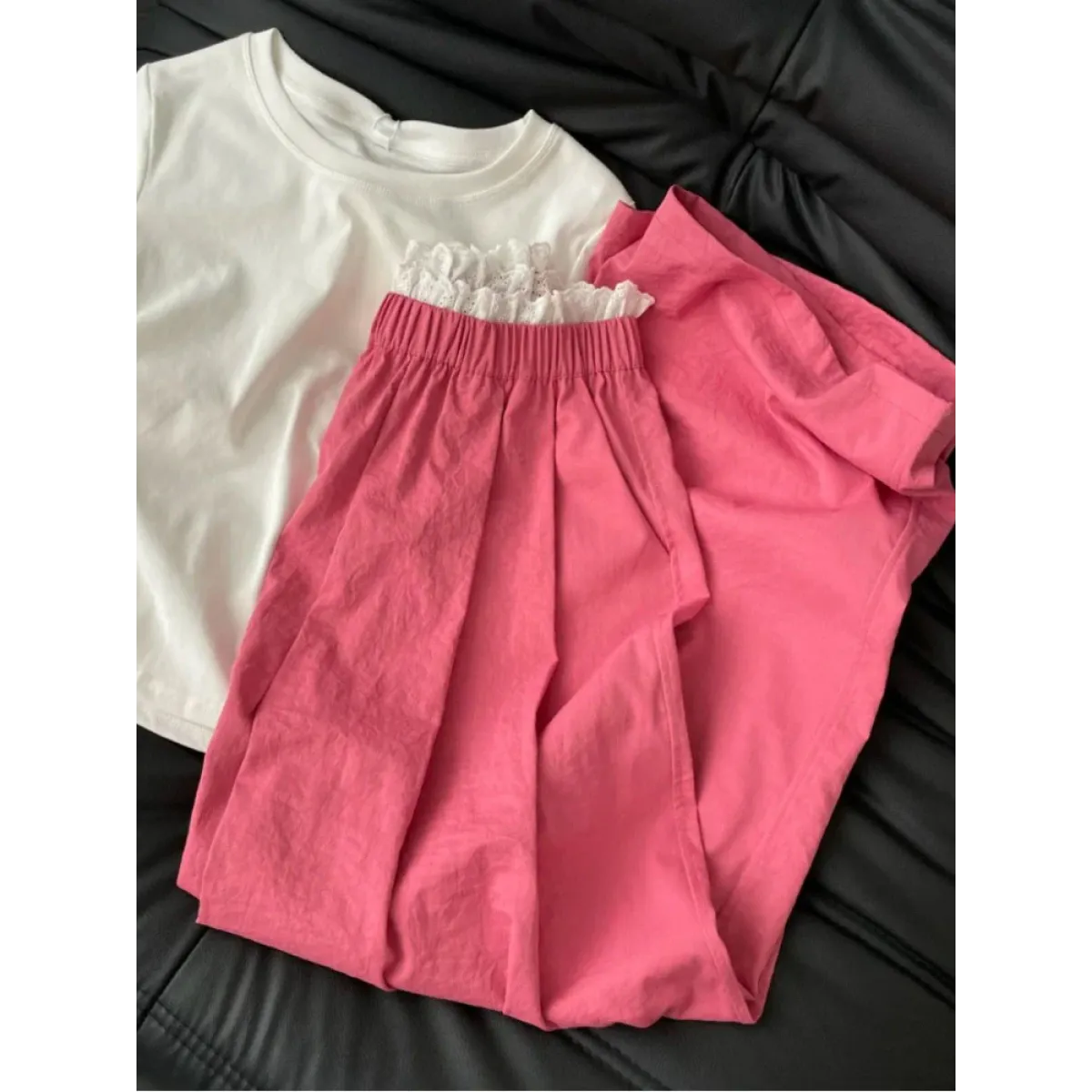 Lace Trim Wide Leg Pants – Retro Y2K Harajuku Casual Trousers - Bottoms - Women’s Pants - 4