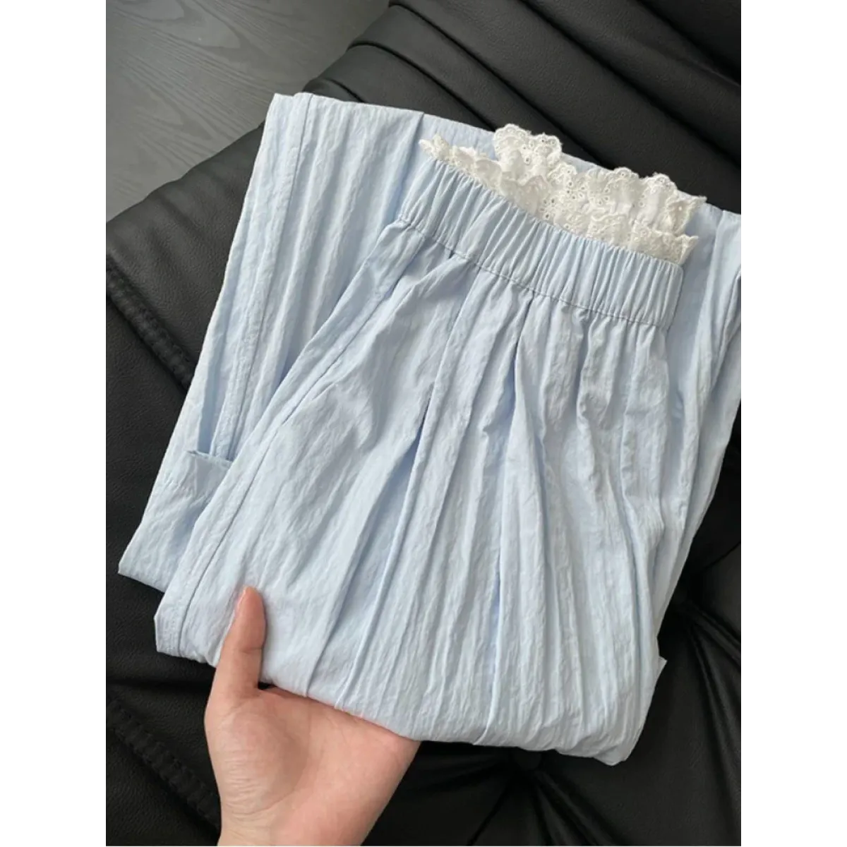 Lace Trim Wide Leg Pants – Retro Y2K Harajuku Casual Trousers - Bottoms - Women’s Pants - 10