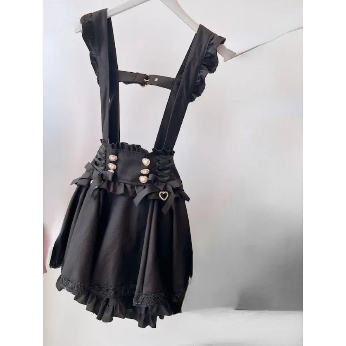 Gothic Lolita Suspender Skirt – Lace Trim Bowknot A-Line Mini - Bottoms - Sleeveless - Skirts - 7